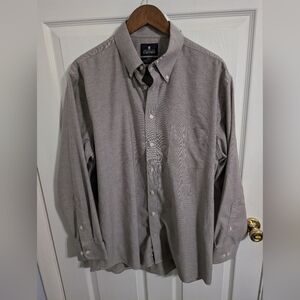 Stafford Men Dress Shirt Travel Brown 17 34 35 Oxford Long Sleeve Wrinkle Free